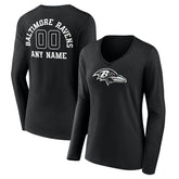 Baltimore Ravens Women's Personalized Name & Number Monochrome Long Sleeve V-Neck T-Shirt