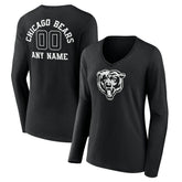 Chicago Bears Women's Personalized Name & Number Monochrome Long Sleeve V-Neck T-Shirt