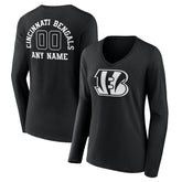 Cincinnati Bengals Women's Personalized Name & Number Monochrome Long Sleeve V-Neck T-Shirt