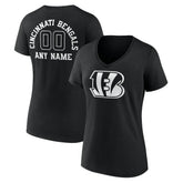 Cincinnati Bengals Women's Personalized Name & Number Monochrome V-Neck T-Shirt