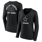 Dallas Cowboys Women's Personalized Name & Number Monochrome Long Sleeve V-Neck T-Shirt