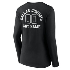 Dallas Cowboys Women's Personalized Name & Number Monochrome Long Sleeve V-Neck T-Shirt