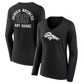 Denver Broncos Women's Personalized Name & Number Monochrome Long Sleeve V-Neck T-Shirt