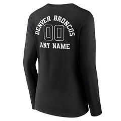 Denver Broncos Women's Personalized Name & Number Monochrome Long Sleeve V-Neck T-Shirt