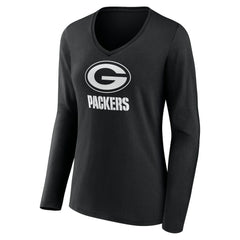 Green Bay Packers Women's Personalized Name & Number Monochrome Long Sleeve V-Neck T-Shirt