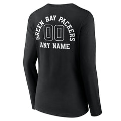 Green Bay Packers Women's Personalized Name & Number Monochrome Long Sleeve V-Neck T-Shirt