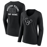 Houston Texans Women's Personalized Name & Number Monochrome Long Sleeve V-Neck T-Shirt