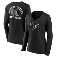 Houston Texans Women's Personalized Name & Number Monochrome Long Sleeve V-Neck T-Shirt