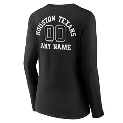 Houston Texans Women's Personalized Name & Number Monochrome Long Sleeve V-Neck T-Shirt