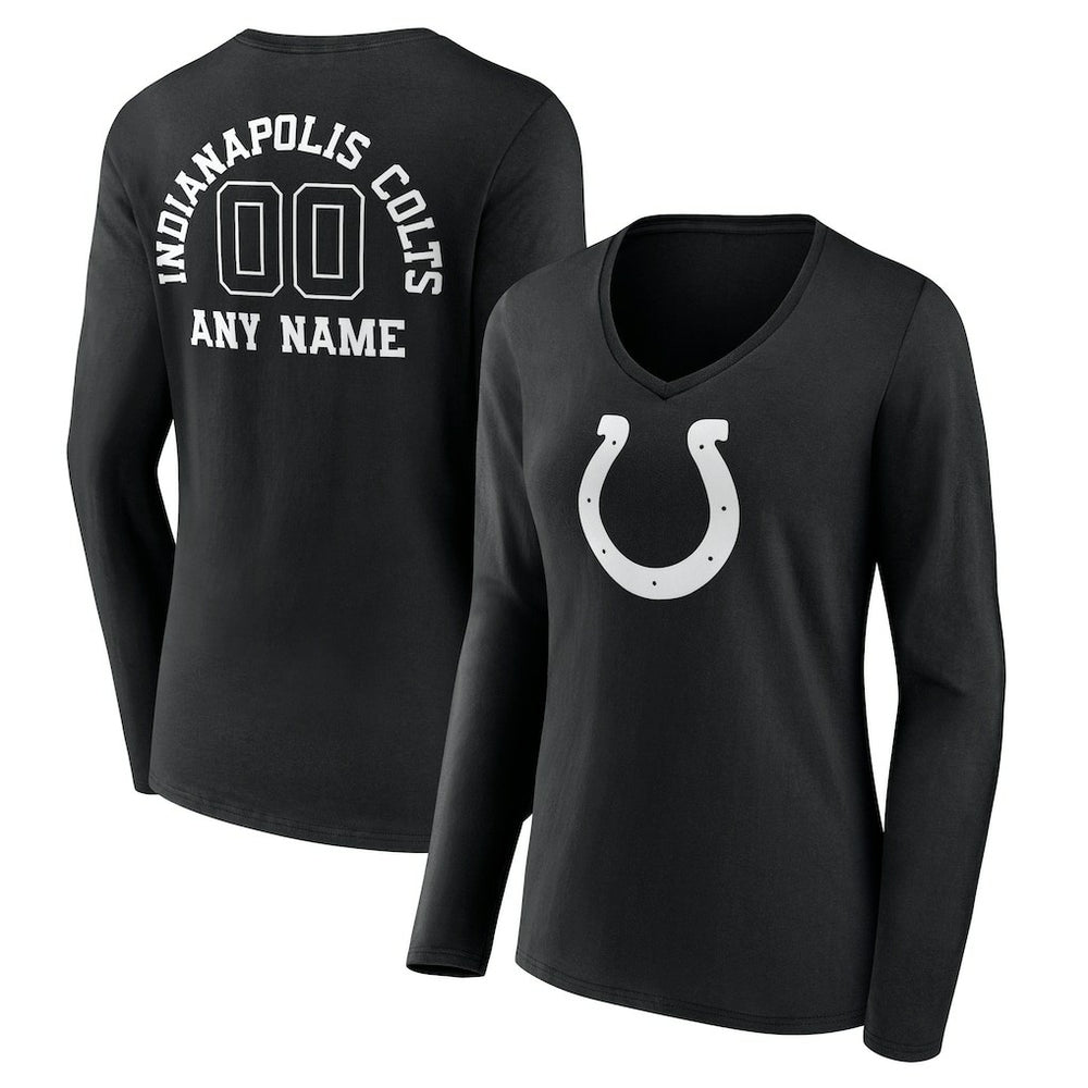 Indianapolis Colts Women's Personalized Name & Number Monochrome Long Sleeve V-Neck T-Shirt