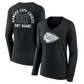 Kansas City Chiefs Women's Personalized Name & Number Monochrome Long Sleeve V-Neck T-Shirt