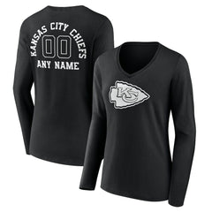 Kansas City Chiefs Women's Personalized Name & Number Monochrome Long Sleeve V-Neck T-Shirt