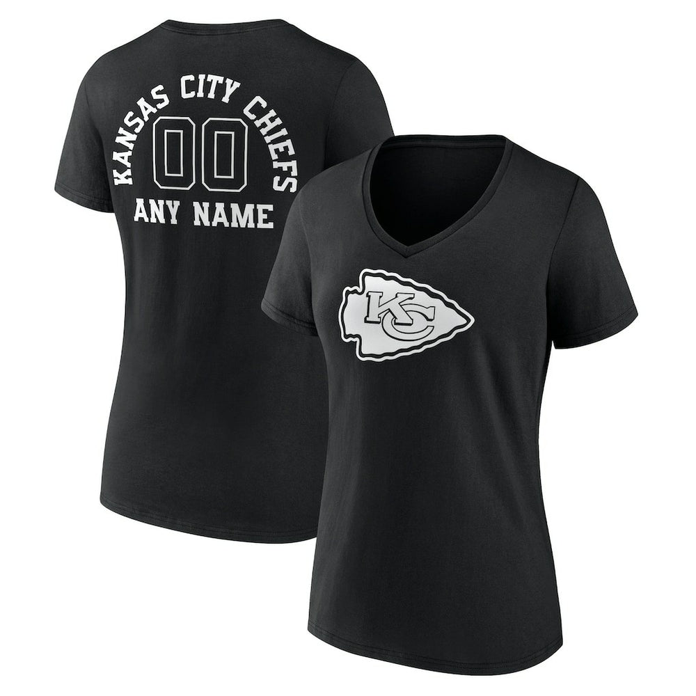 Kansas City Chiefs Women's Personalized Name & Number Monochrome V-Neck T-Shirt