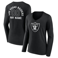 Las Vegas Raiders Women's Personalized Name & Number Monochrome Long Sleeve V-Neck T-Shirt