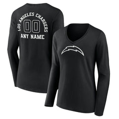 Los Angeles Chargers Women's Personalized Name & Number Monochrome Long Sleeve V-Neck T-Shirt