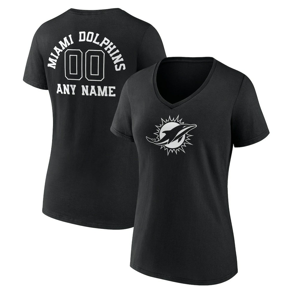 Miami Dolphins Women's Personalized Name & Number Monochrome V-Neck T-Shirt