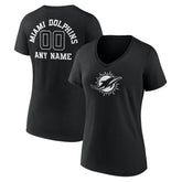 Miami Dolphins Women's Personalized Name & Number Monochrome V-Neck T-Shirt