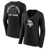 Minnesota Vikings Women's Personalized Name & Number Monochrome Long Sleeve V-Neck T-Shirt