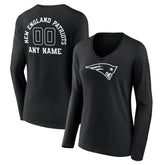 New England Patriots Women's Personalized Name & Number Monochrome Long Sleeve V-Neck T-Shirt