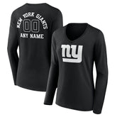 New York Giants Women's Personalized Name & Number Monochrome Long Sleeve V-Neck T-Shirt