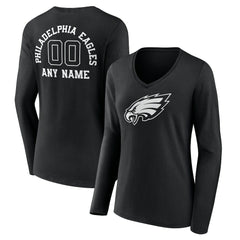 Philadelphia Eagles Women's Personalized Name & Number Monochrome Long Sleeve V-Neck T-Shirt