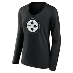 Pittsburgh Steelers Women's Personalized Name & Number Monochrome Long Sleeve V-Neck T-Shirt