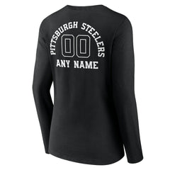Pittsburgh Steelers Women's Personalized Name & Number Monochrome Long Sleeve V-Neck T-Shirt