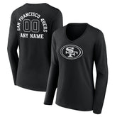 San Francisco 49ers Women's Personalized Name & Number Monochrome Long Sleeve V-Neck T-Shirt