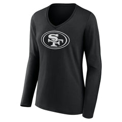 San Francisco 49ers Women's Personalized Name & Number Monochrome Long Sleeve V-Neck T-Shirt