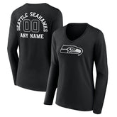 Seattle Seahawks Women's Personalized Name & Number Monochrome Long Sleeve V-Neck T-Shirt