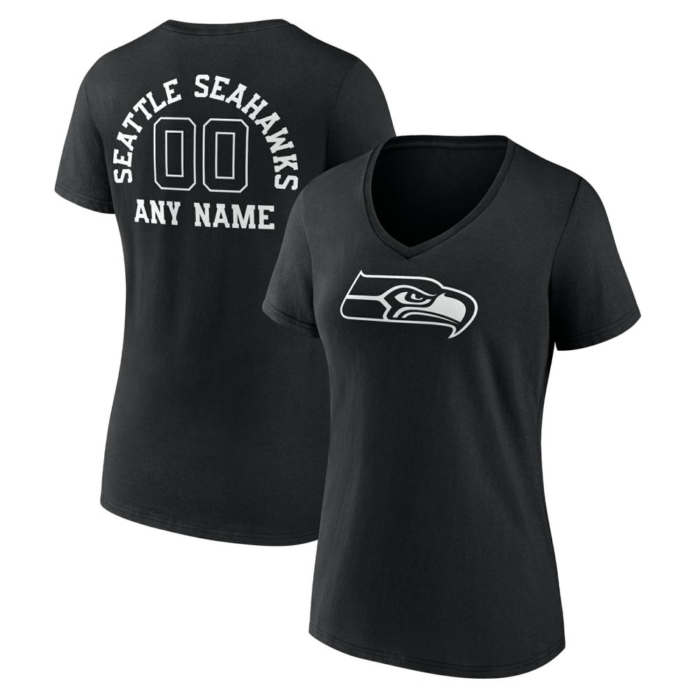 Seattle Seahawks Women's Personalized Name & Number Monochrome V-Neck T-Shirt