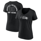 Seattle Seahawks Women's Personalized Name & Number Monochrome V-Neck T-Shirt