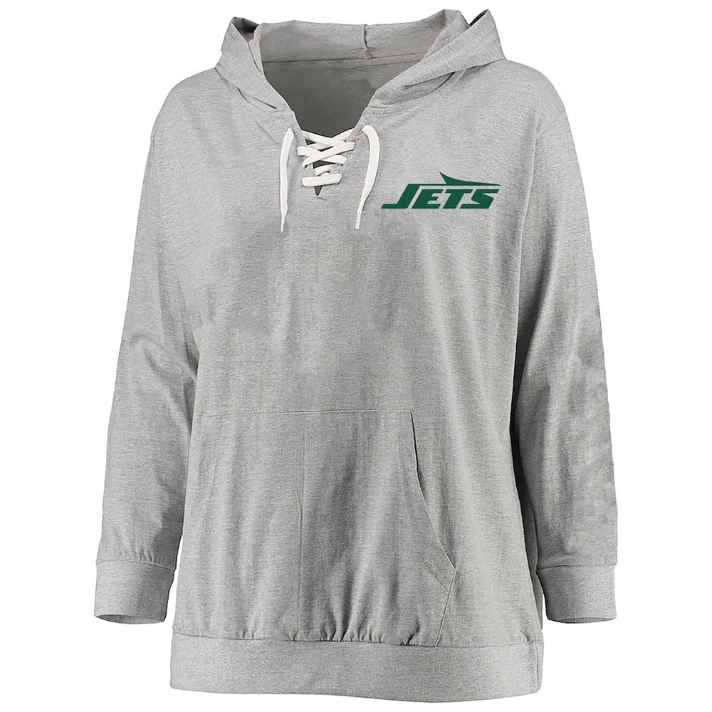 New York Jets Fanatics Women's Plus Size Lace-up Pullover Hoodie