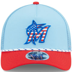 Miami Marlins New Era 2025 Fourth of July 9FORTY A-Frame M-Crown Adjustable Trucker Hat | MLB Sale