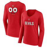 New Jersey Devils Women's Personalized Name & Number Midfielder Long Sleeve V-Neck T-Shirt On Sale