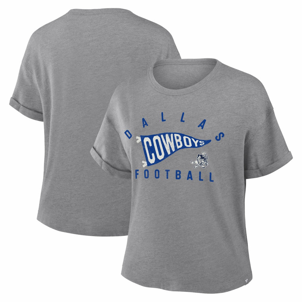 Dallas Cowboys Fanatics Women's Pennant Wave Tribute Tri-Blend Boxy T-Shirt