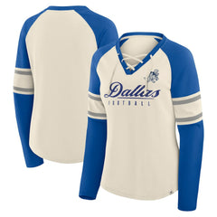 Dallas Cowboys Fanatics Women's Hometown Gridiron Hero Raglan Lace-Up V-Neck Long Sleeve T-Shirt