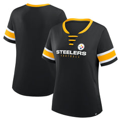 Pittsburgh Steelers Fanatics Women's Redzone Draw Play Athena Lace-Up T-Shirt