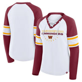 Washington Commanders Fanatics Women's Redzone Blitz Package Raglan Lace-Up V-Neck Long Sleeve T-Shirt