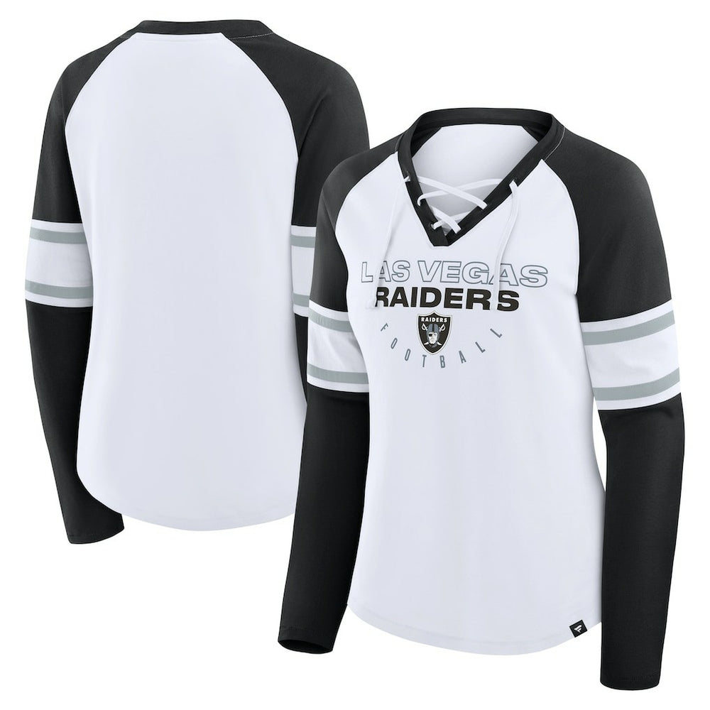 Las Vegas Raiders Fanatics Women's Redzone Blitz Package Raglan Lace-Up V-Neck Long Sleeve T-Shirt