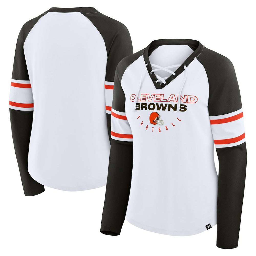 Cleveland Browns Fanatics Women's Redzone Blitz Package Raglan Lace-Up V-Neck Long Sleeve T-Shirt