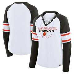 Cleveland Browns Fanatics Women's Redzone Blitz Package Raglan Lace-Up V-Neck Long Sleeve T-Shirt