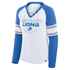 Detroit Lions Fanatics Women's Redzone Blitz Package Raglan Lace-Up V-Neck Long Sleeve T-Shirt