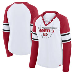San Francisco 49ers Fanatics Women's Redzone Blitz Package Raglan Lace-Up V-Neck Long Sleeve T-Shirt
