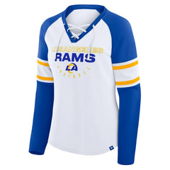 Los Angeles Rams Fanatics Women's Redzone Blitz Package Raglan Lace-Up V-Neck Long Sleeve T-Shirt