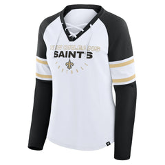 New Orleans Saints Fanatics Women's Redzone Blitz Package Raglan Lace-Up V-Neck Long Sleeve T-Shirt