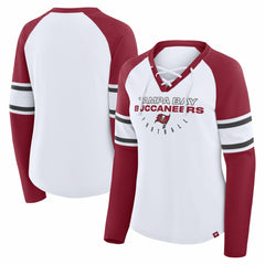 Tampa Bay Buccaneers Fanatics Women's Redzone Blitz Package Raglan Lace-Up V-Neck Long Sleeve T-Shirt