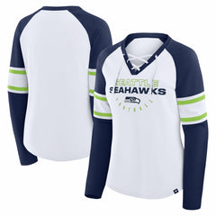 Seattle Seahawks Fanatics Women's Redzone Blitz Package Raglan Lace-Up V-Neck Long Sleeve T-Shirt
