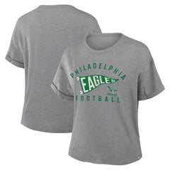 Philadelphia Eagles Fanatics Women's Pennant Wave Tribute Tri-Blend Boxy T-Shirt