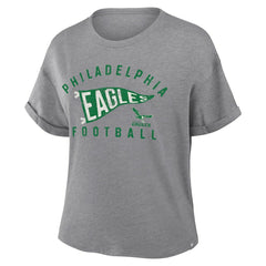 Philadelphia Eagles Fanatics Women's Pennant Wave Tribute Tri-Blend Boxy T-Shirt